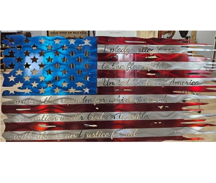 RAFFLE ITEM - QMW American Flag with Pledge of Allegiance